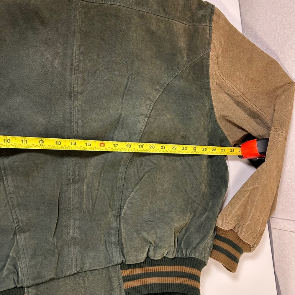 genuine‎ suede preppy tan green bomber varsity jacket avalanche size xl - Picture 10 of 12